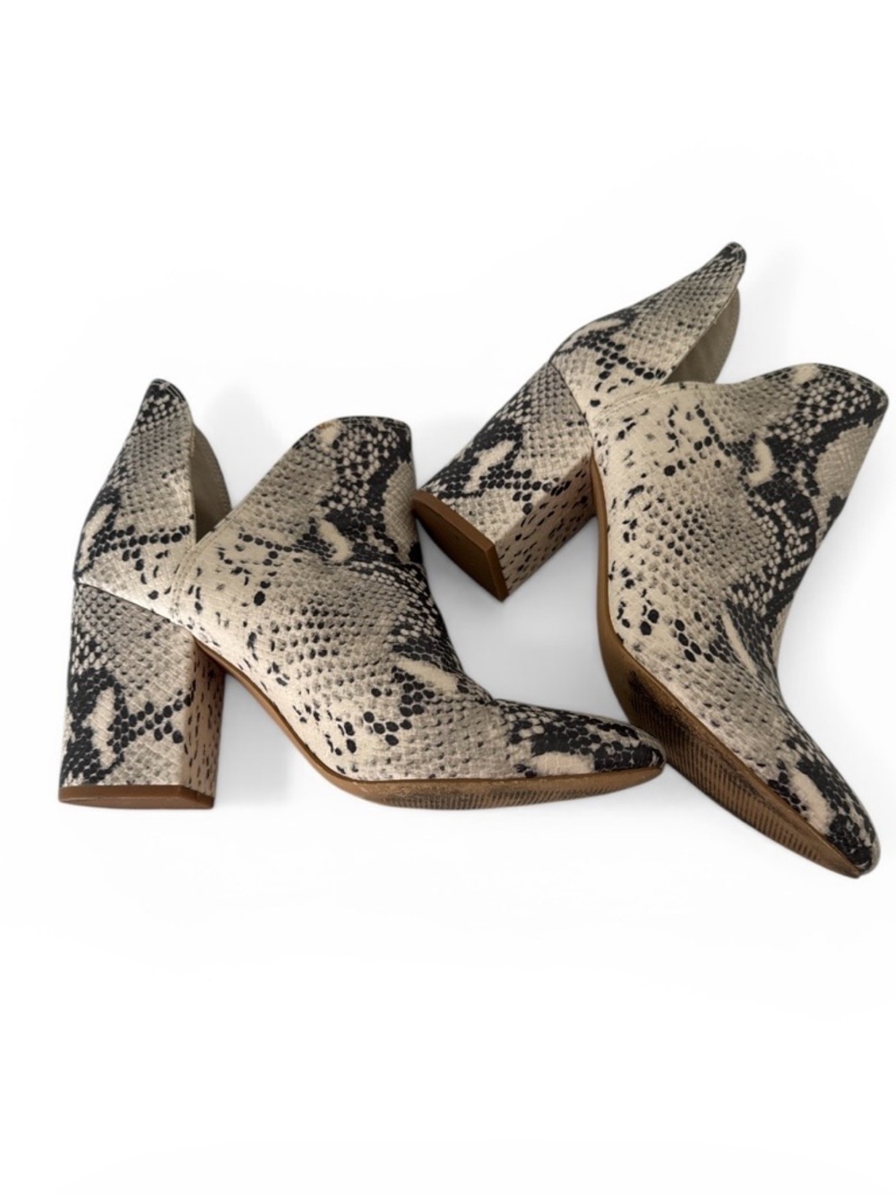 Women’s Snake Print Block Heel shoe booties - Beige/Black